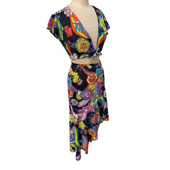 Vintage 70s Malibu Media California FLORAL 2 PEICE MAXI SKIRT SET SZ S/M - Picture 1 of 6